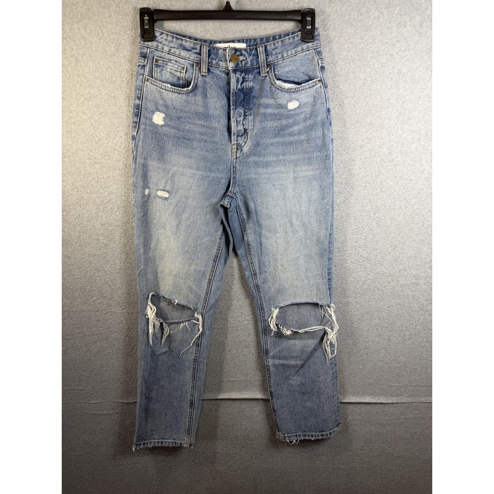 Mica Denim Jeans Womens 26 Blue High Rise Straight Distressed Button Fly Denim